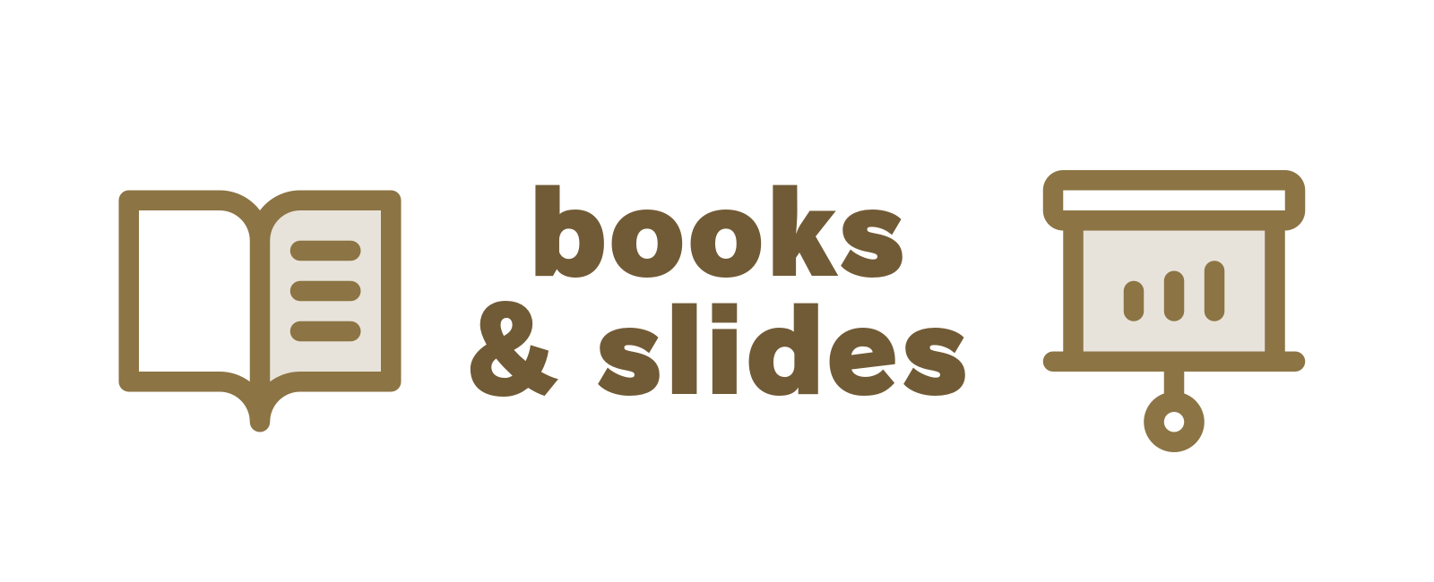 Books and Slides title between an open book and a presentation chart