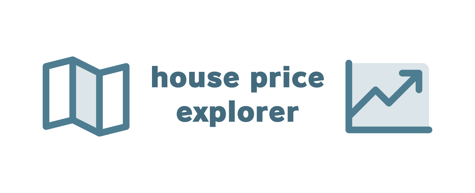 House price explorer title between a map and a rising chart